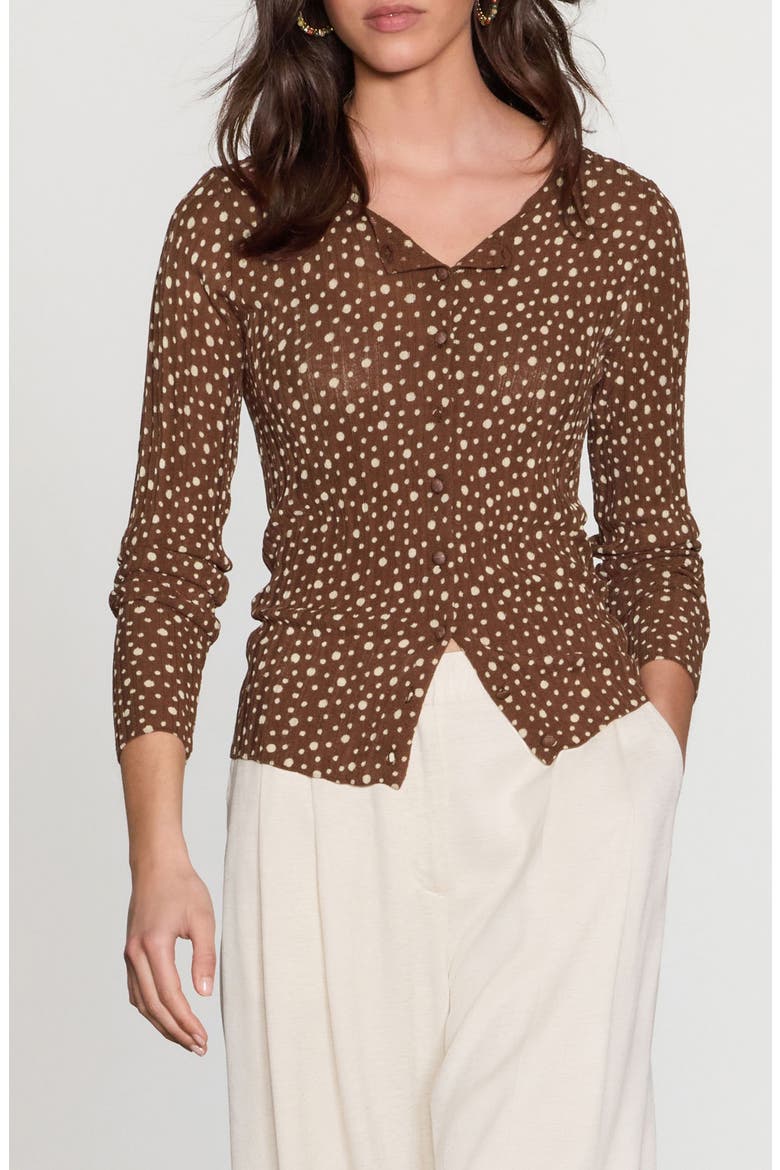 Spotty Button-Up Knit Top, Main, color, BROWN