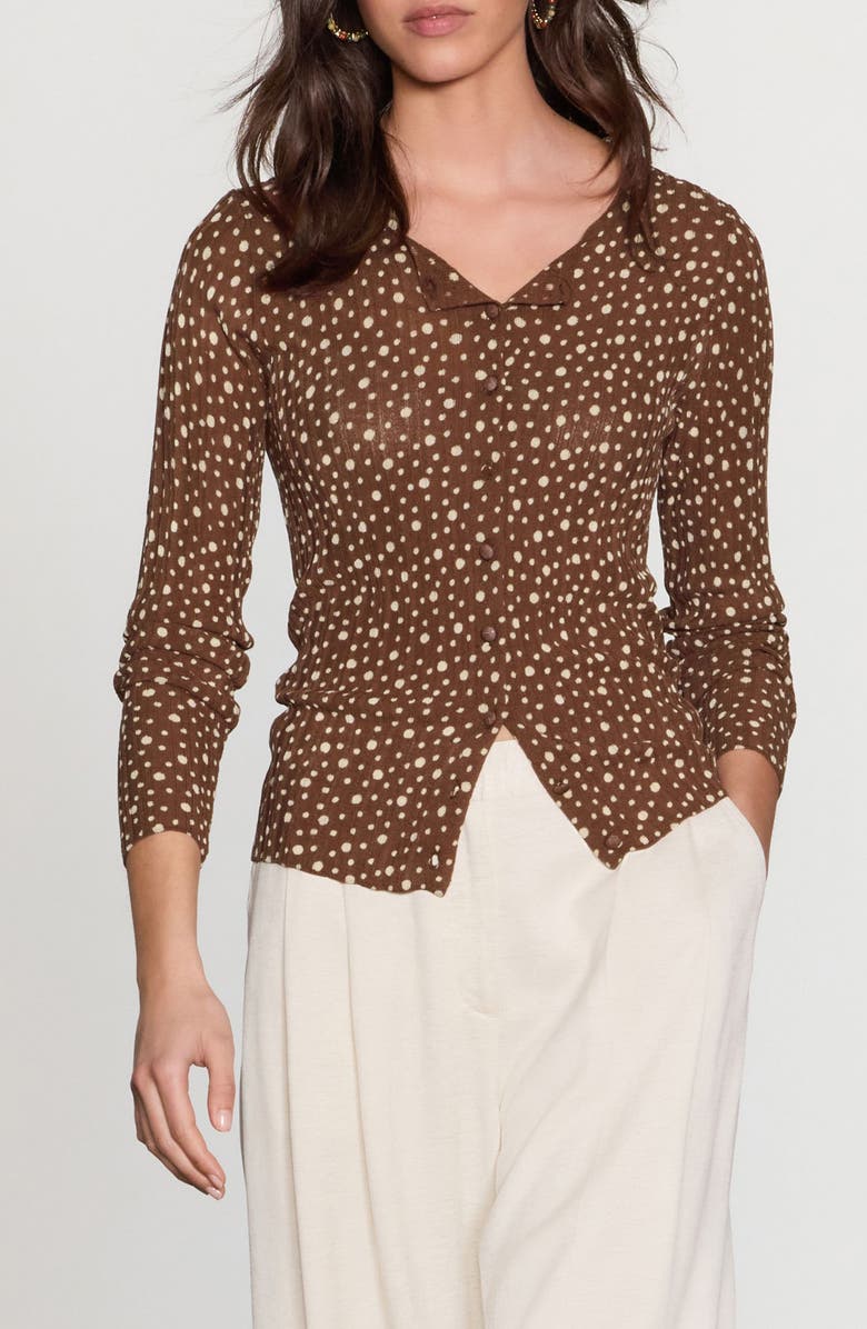 NEXT Spotty Button-Up Knit Top, Main, color, Brown