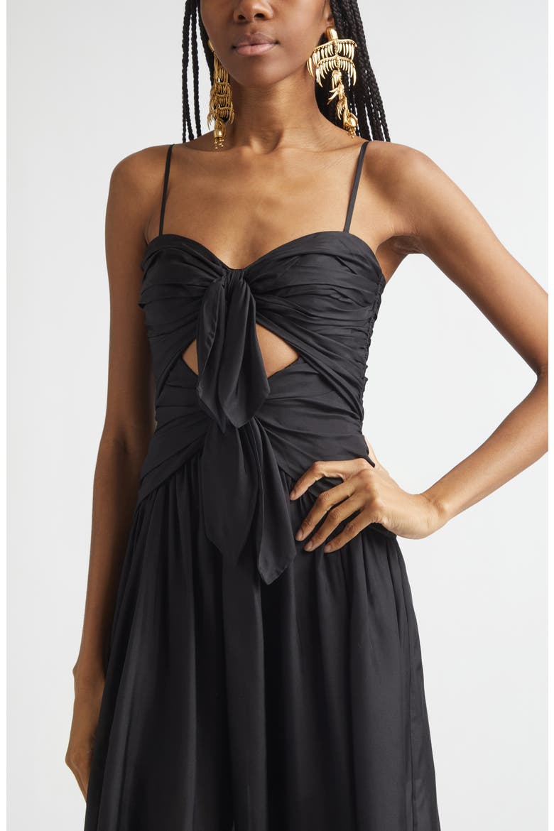 Aster Scarf Silk Midi Dress, Alternate, color, BLACK