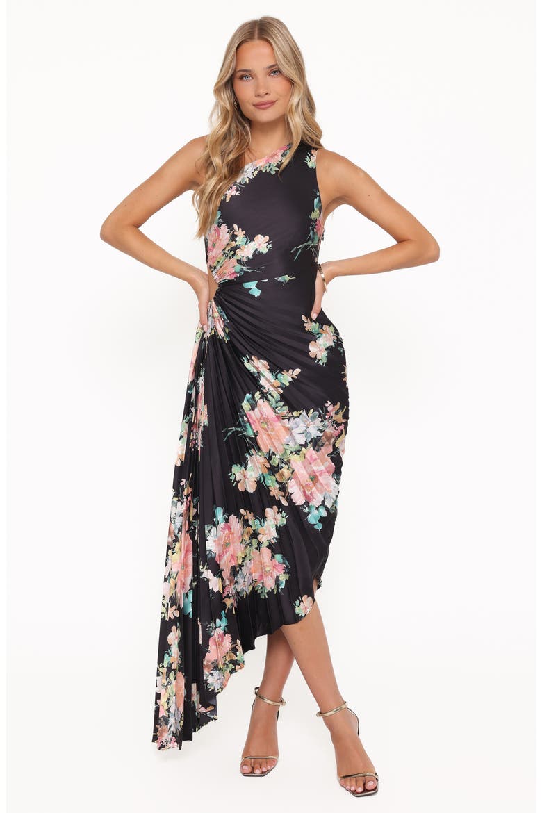 Kleo Pleated One-Shoulder Maxi Dress, Alternate, color, BLACK FLORAL
