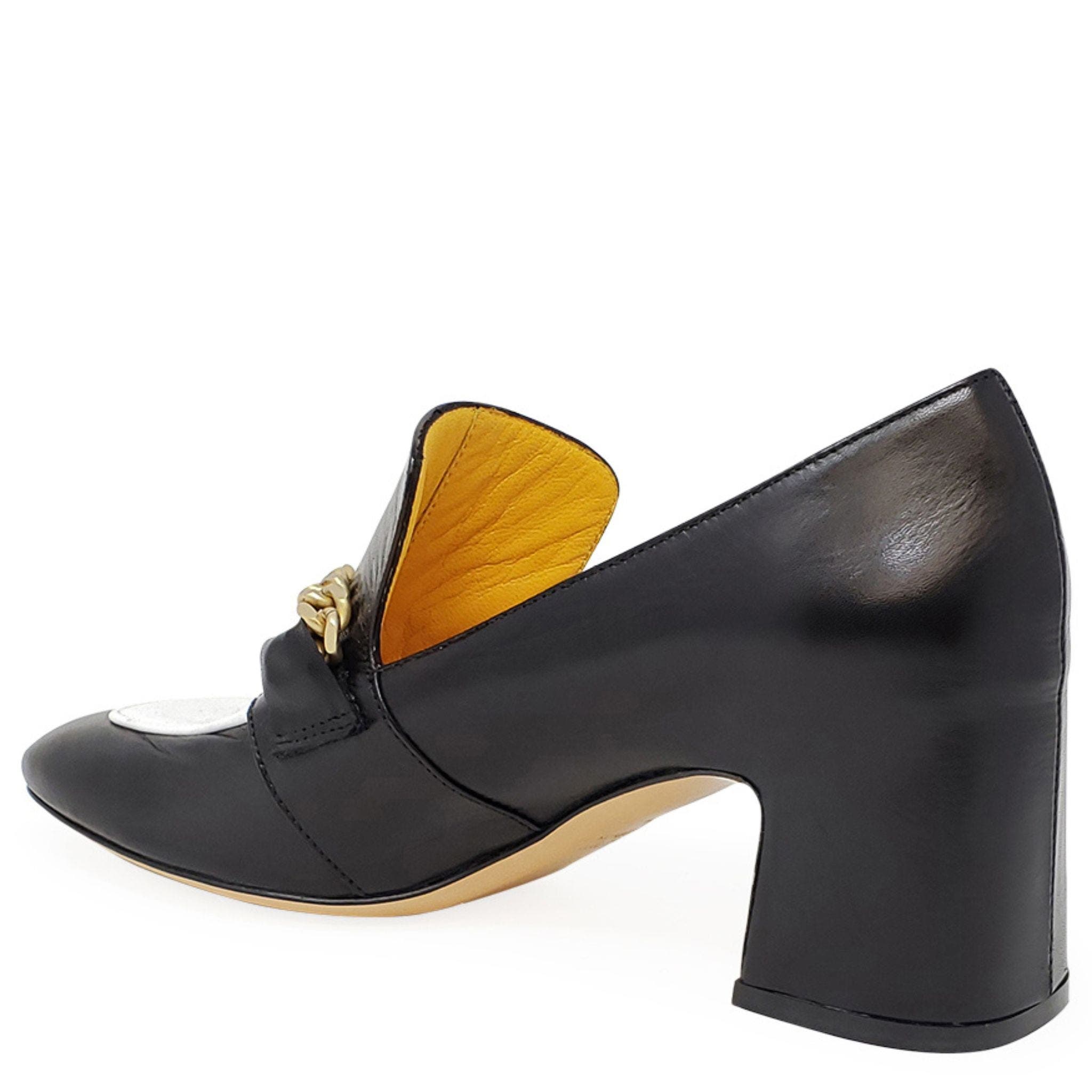 Madison Maison Mid Heel Loafer With Chain, Alternate, color, Black/White