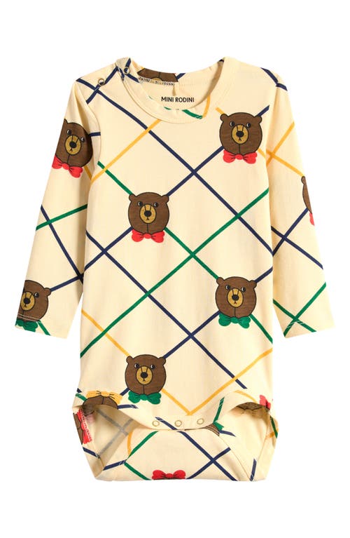 Mini Rodini Bear Print Stretch Cotton Bodysuit In Multi