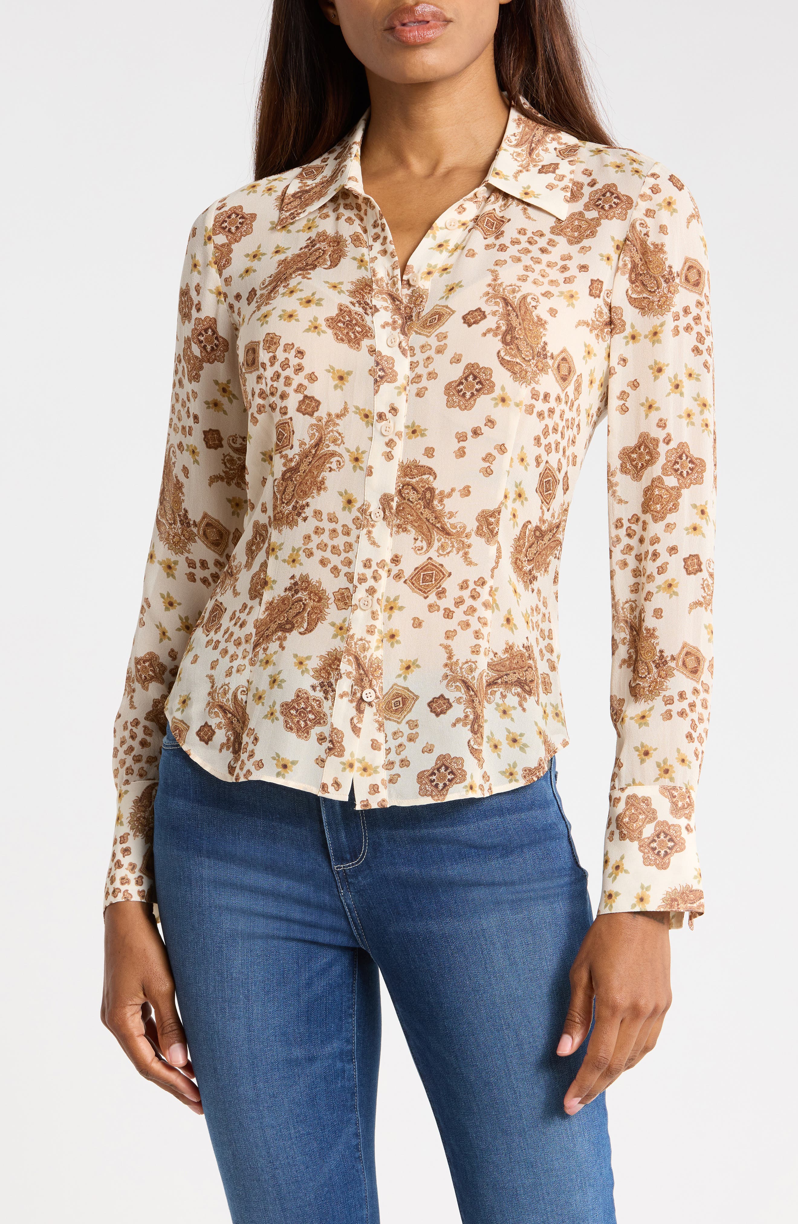 PAIGE Desano Long Sleeve Silk Button-Up Shirt