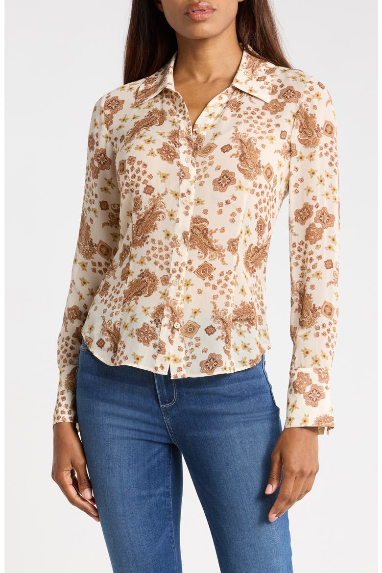 Desano Long Sleeve Silk Button-Up Shirt, Main, color, ECRU MULTI