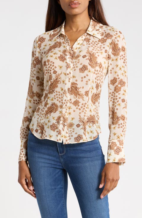 Desano Long Sleeve Silk Button-Up Shirt