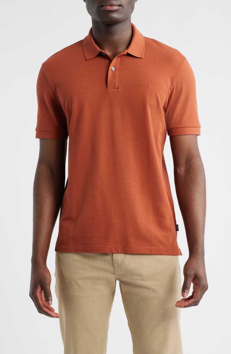 BOSS Pallas Cotton Polo, Main, color, Dark Orange