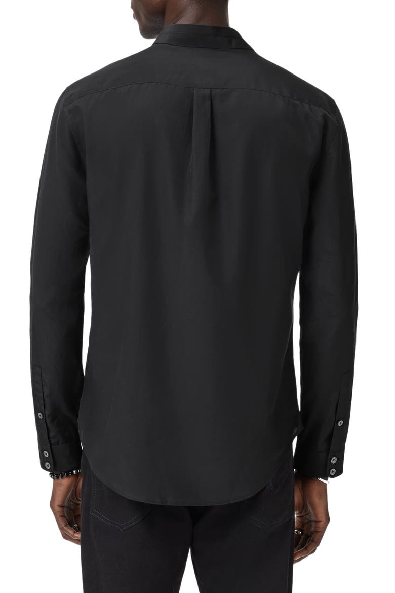 Lex Embellished Band Collar Silk & Wool Button-Up Shirt, Alternate, color, BLACK