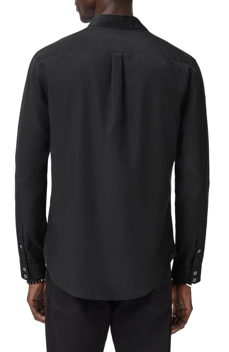 John Varvatos Lex Embellished Band Collar Silk & Wool Button-Up Shirt, Alternate, color, Black