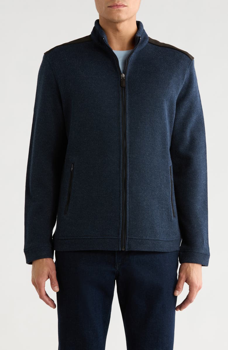 NICOBY Melange Ribbed Full-Zip Jacket, Main, color, Navy