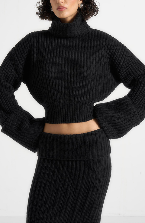 Amaya Roll Neck Knit Jumper With Cuffs