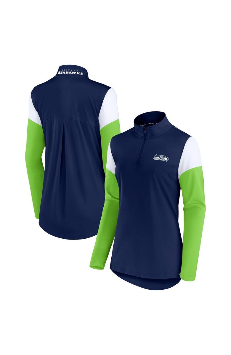 FANATICS Women's Fanatics Branded College Navy/Neon Green Seattle Seahawks Block Party Team Authentic Quarter-Zip Jacket, Main, color, 