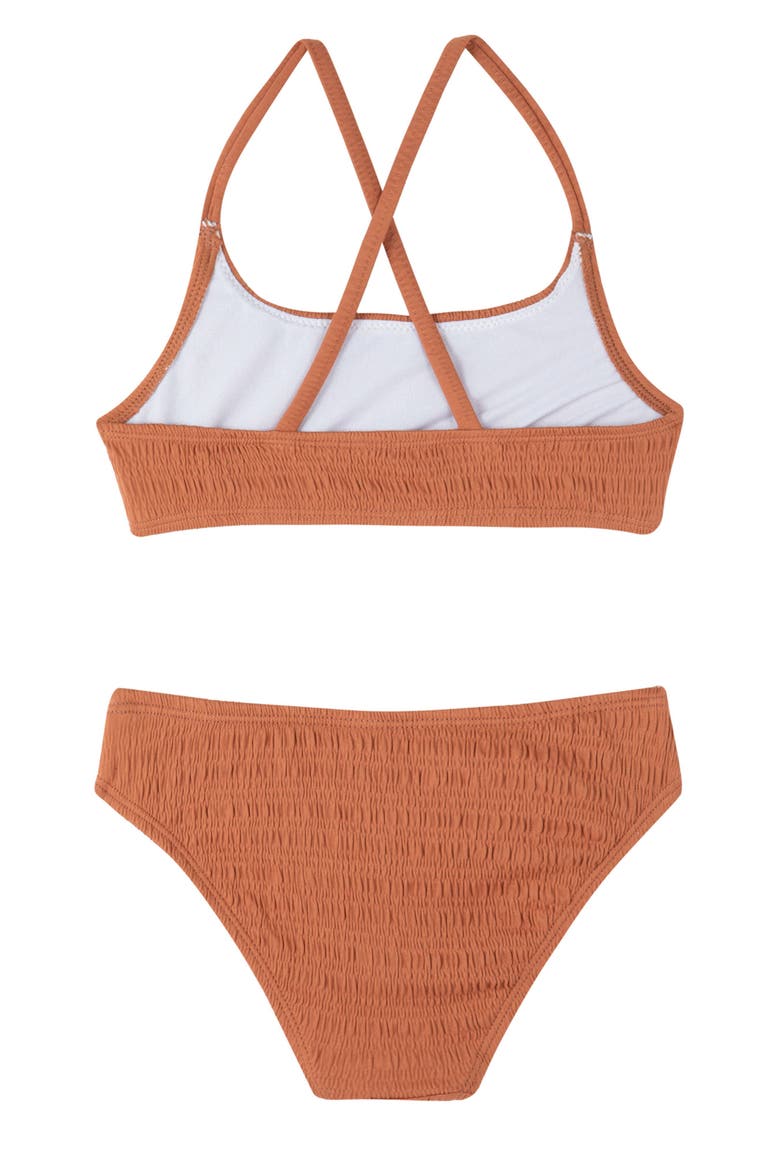 Beach Day Textured Criss Cross Strap Swim Set, Alternate, color, Terracota