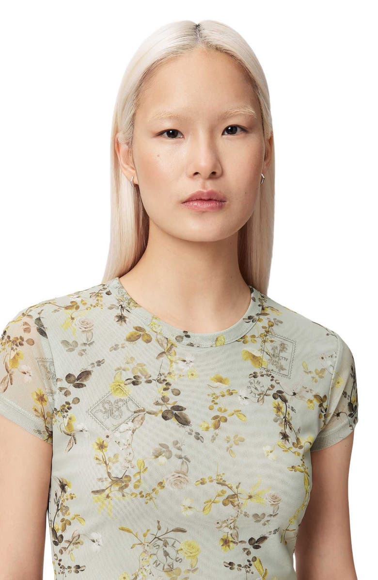 AllSaints Ellie Floral Mesh Top, Alternate, color, Carmel Stem Green