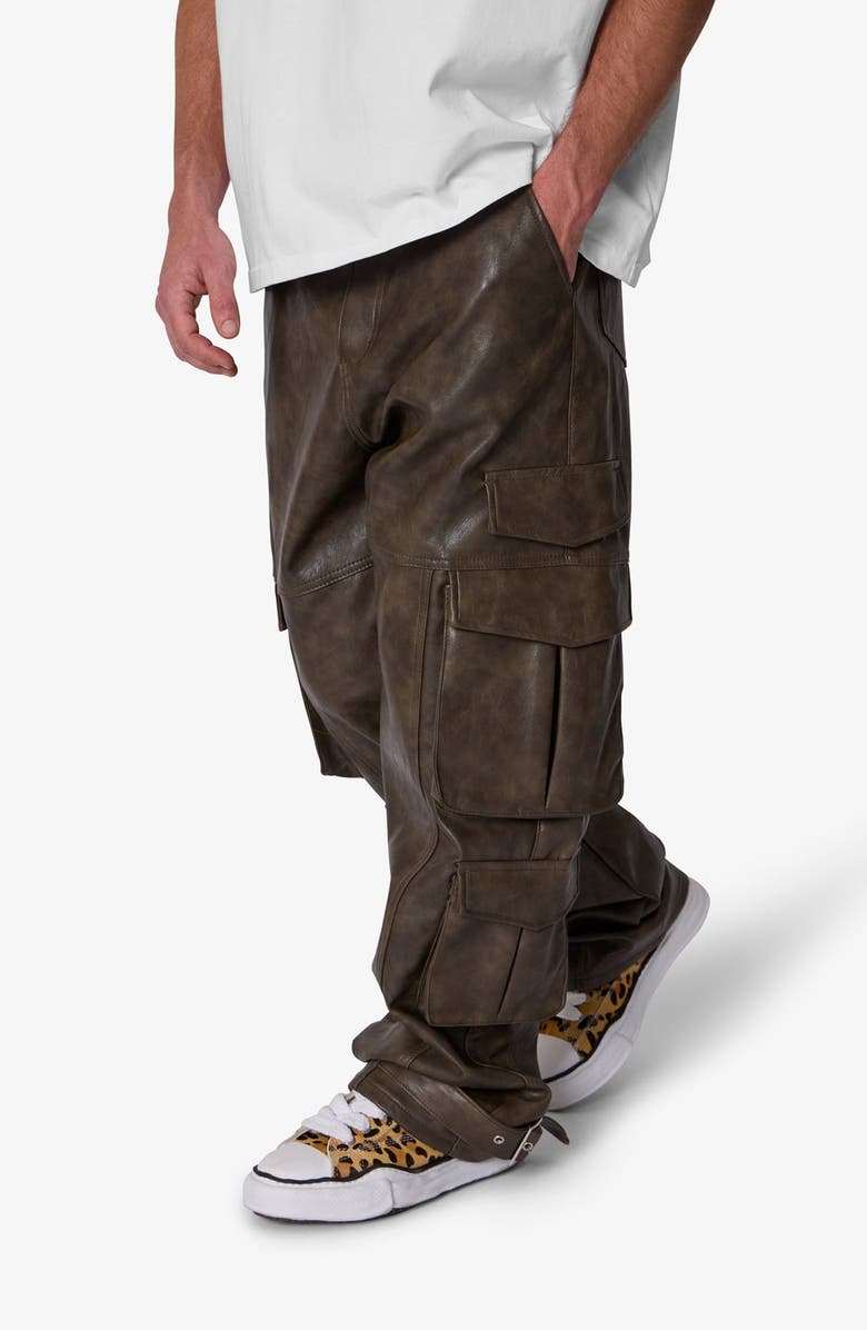 mnml G33 Faux Leather Cargo Pants, Alternate, color, Brown