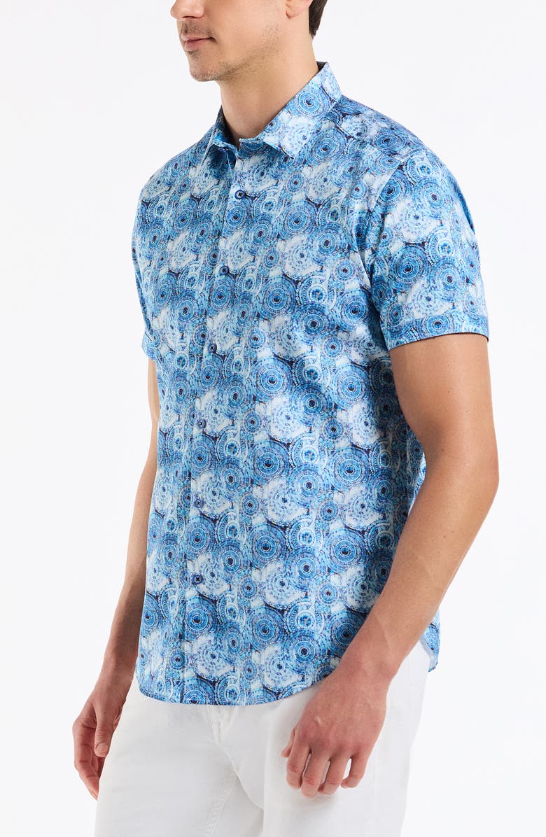 Robert Graham Ripon Short Sleeve Cotton Button-Up Shirt, Alternate, color, Blue