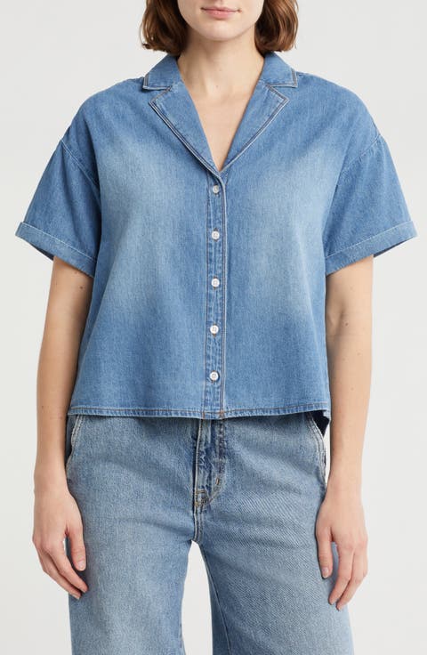 Short Sleeve Chambray Button-Up Shirt