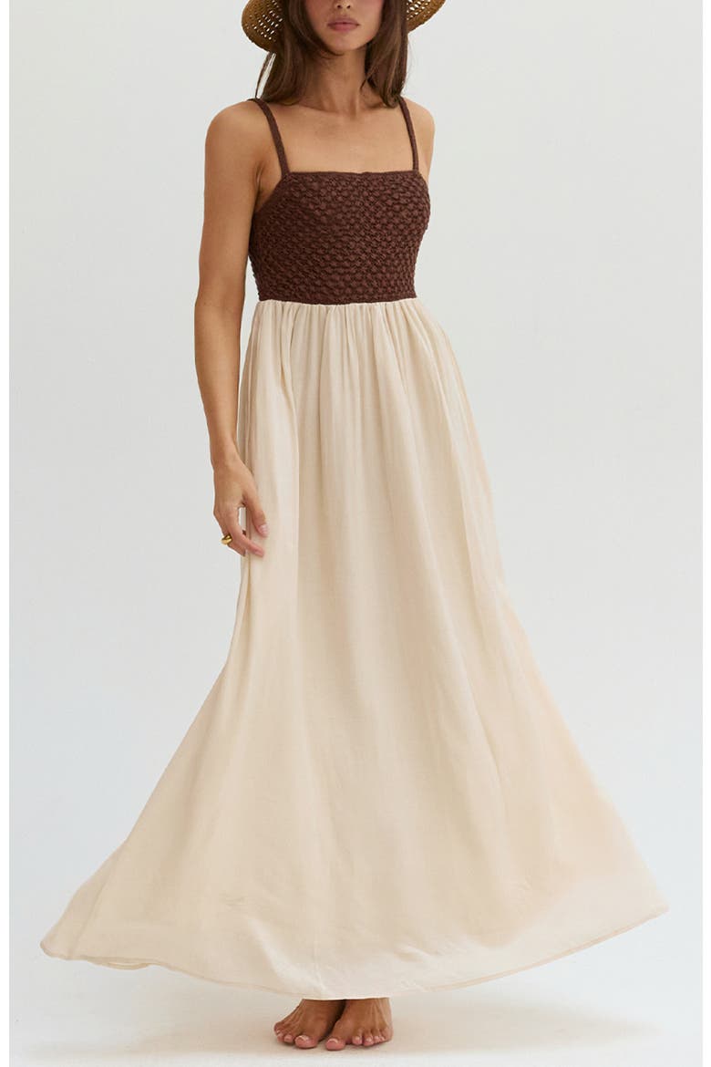 Basket Weave Mixed Media Maxi Dress, Alternate, color, Brown/Custard