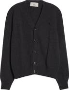 AMI PARIS Ami de Coeur Embroidered Cashmere & Wool V-Neck Cardigan