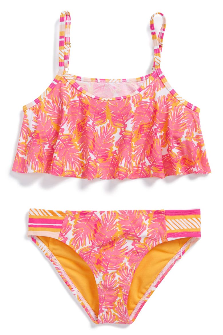 Palm Print Two-Piece Flutter Swimsuit, Main, color, PARADISE PINK