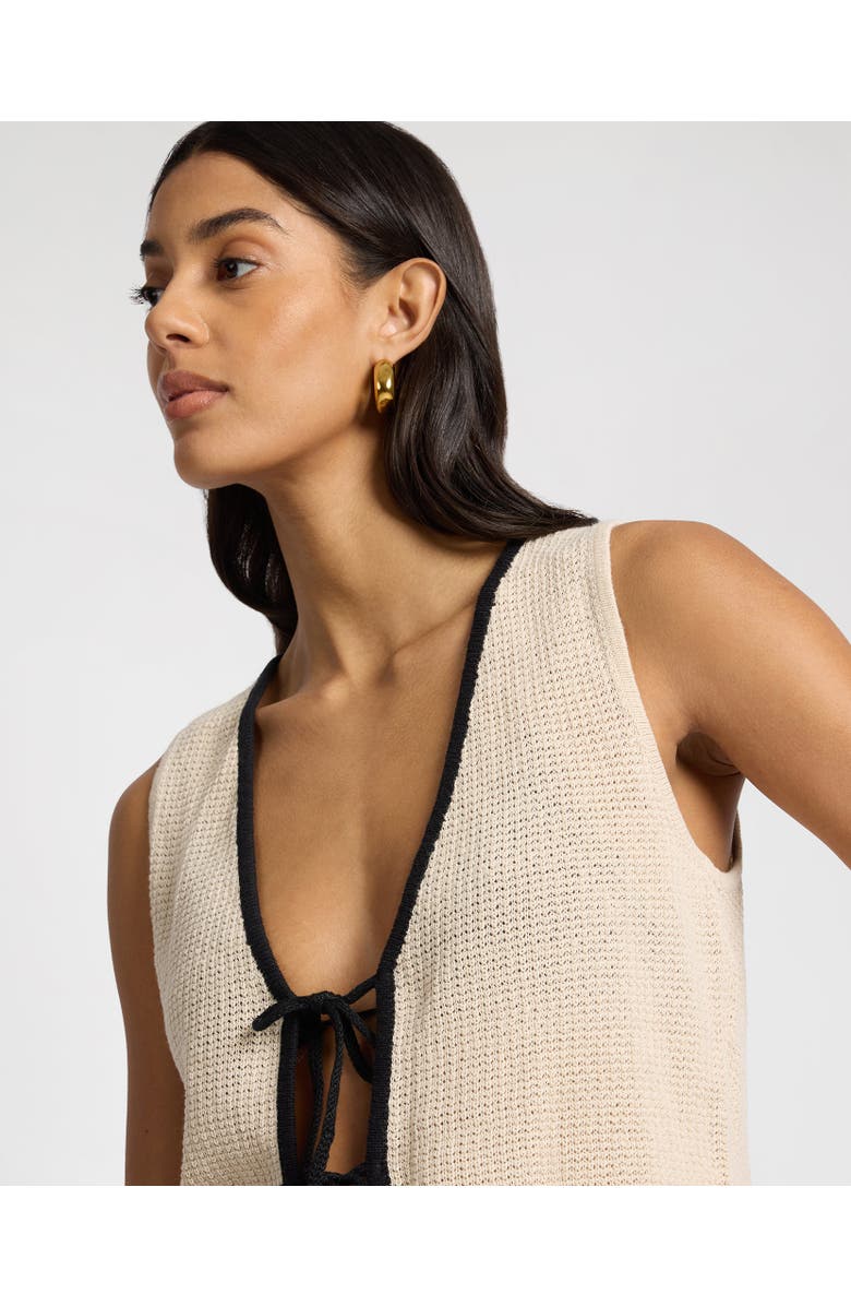 Onia Linen Knit Tie Front Tank Top, Alternate, color, Birch/Black