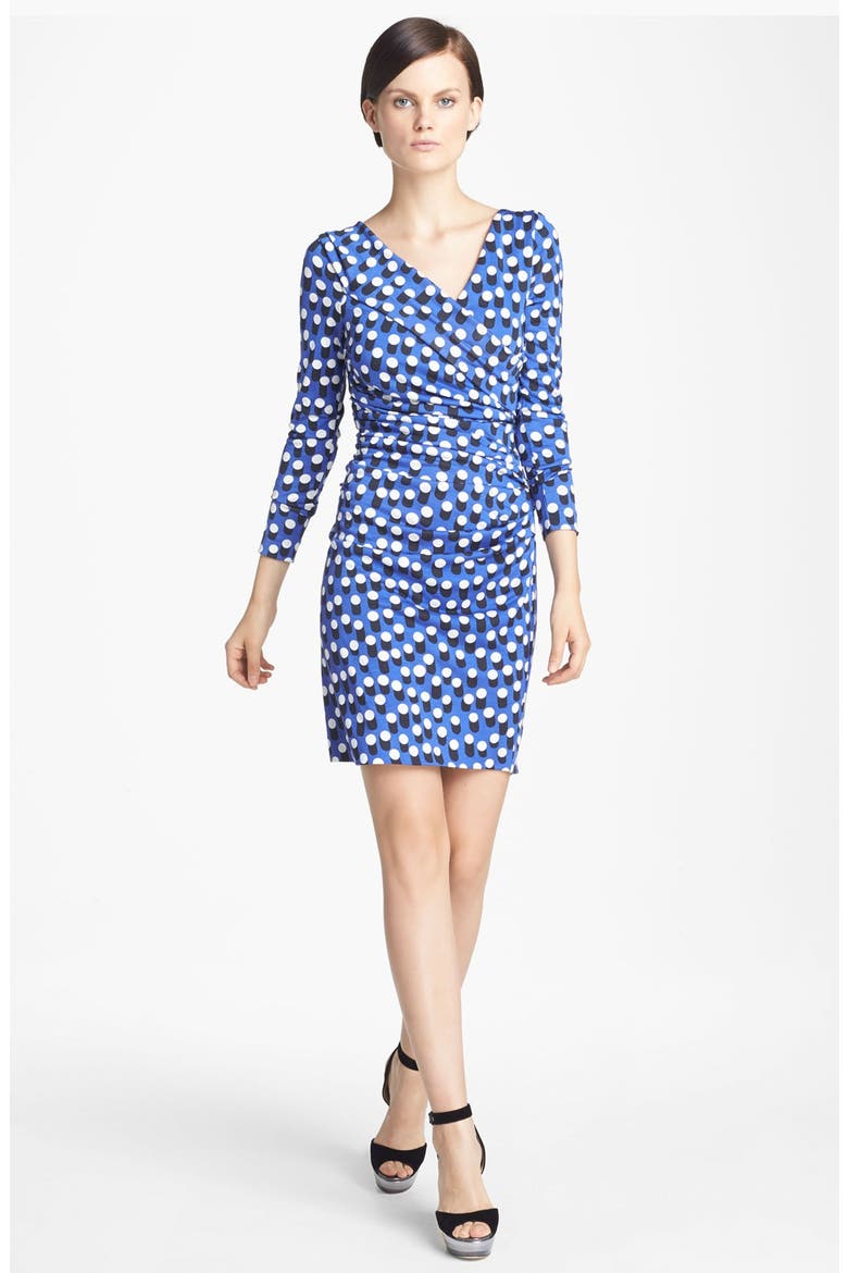 'Bentley' Print Ruched Silk Dress, Main, color, DOT RUSH LARGE BLUE