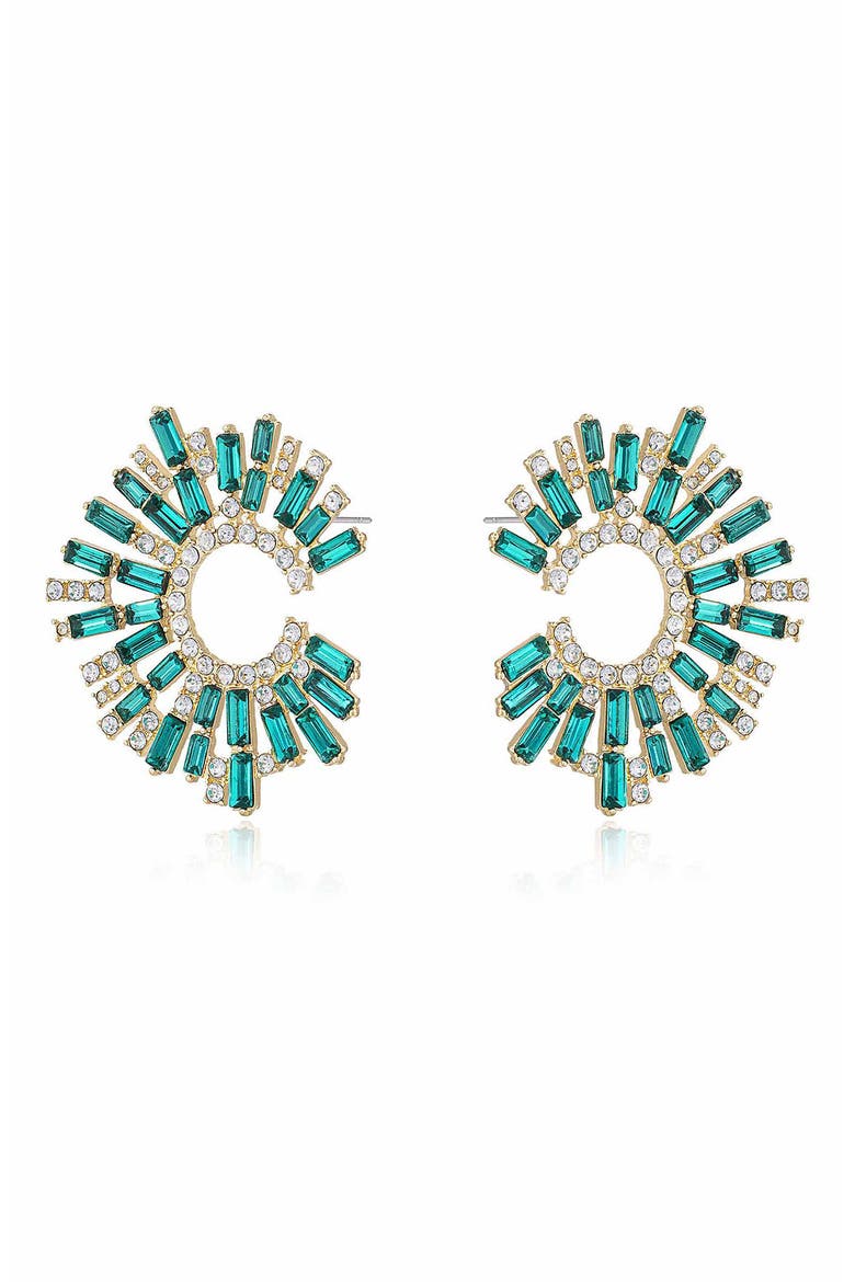 Crystal Frontal Hoop Earrings, Main, color, GREEN