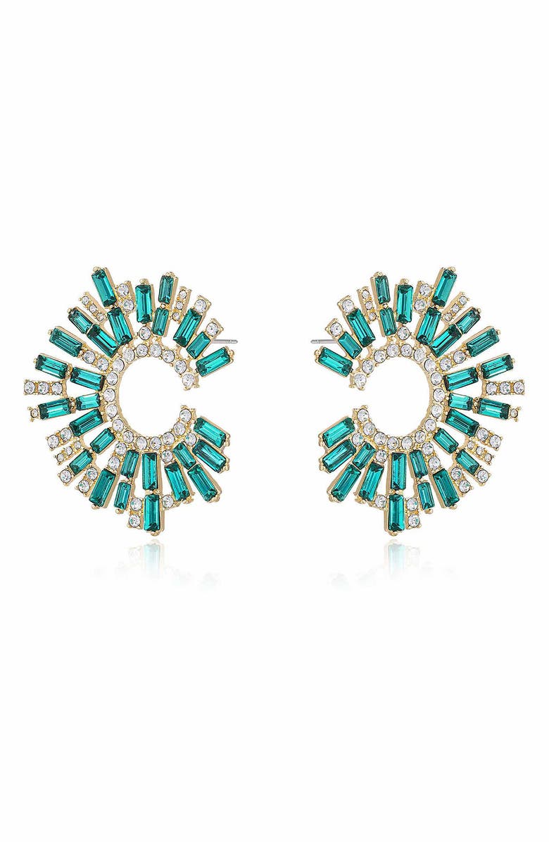 Ettika Crystal Frontal Hoop Earrings, Main, color, Green