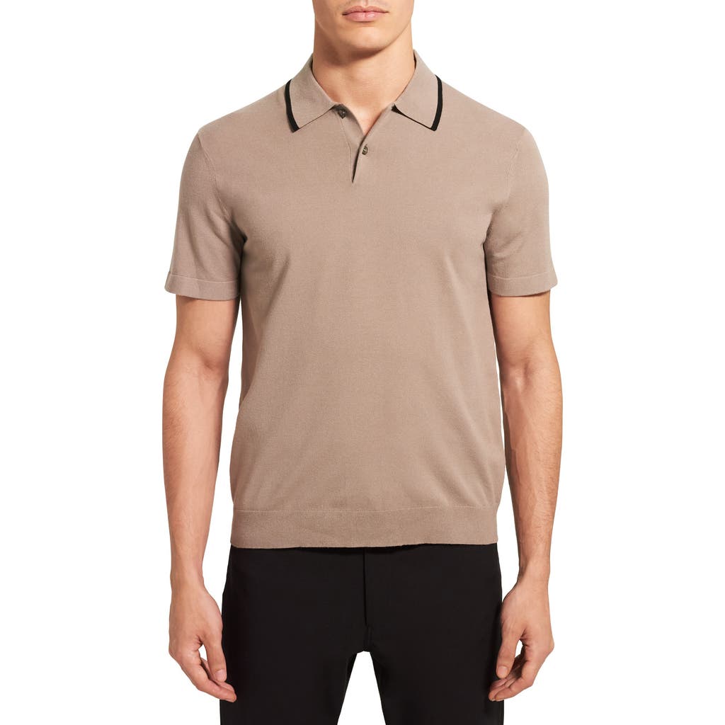 Theory Goris Tipped Solid Polo In Brown