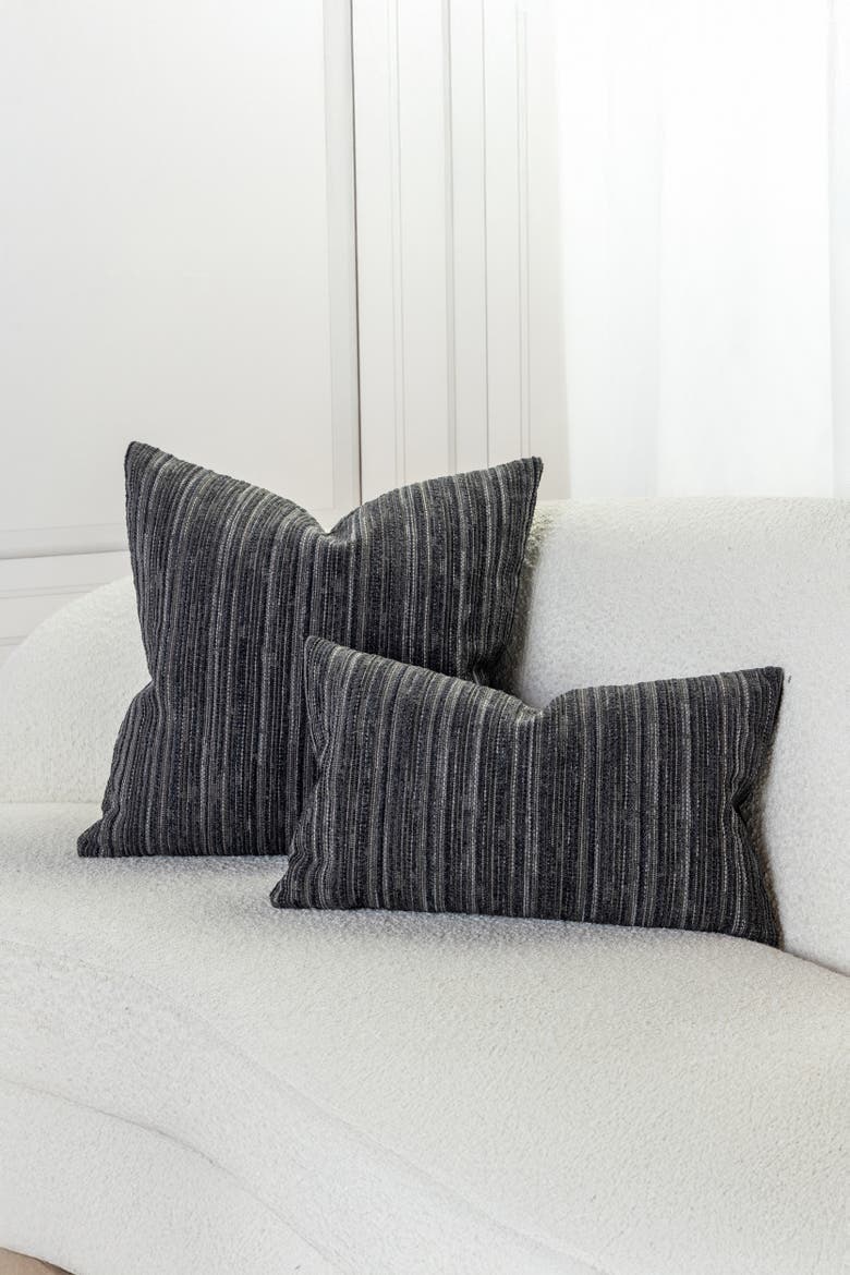 Luxe Stripe Chenille & Boucle textured Indoor & Outdoor Woven Accent Pillow, Alternate, color, Charcoal Square
