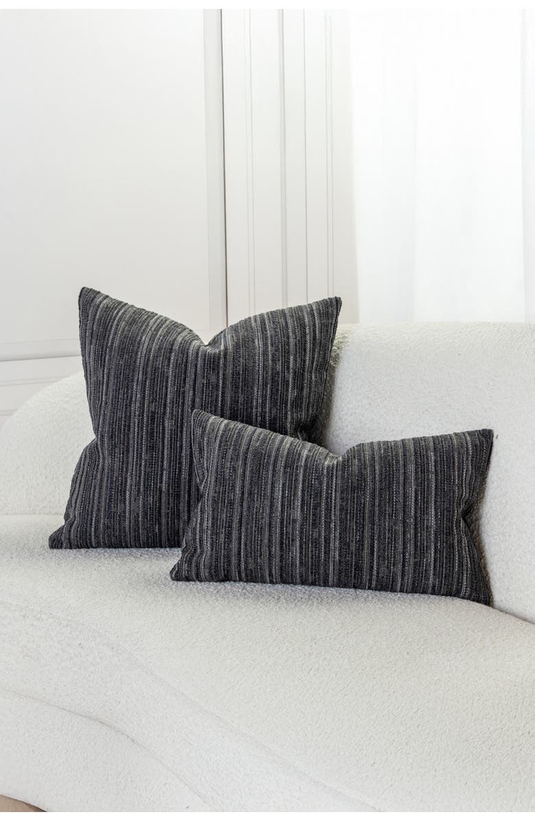 Elaine Smith Luxe Stripe Chenille & Boucle textured Indoor & Outdoor Woven Accent Pillow, Alternate, color, Charcoal Square