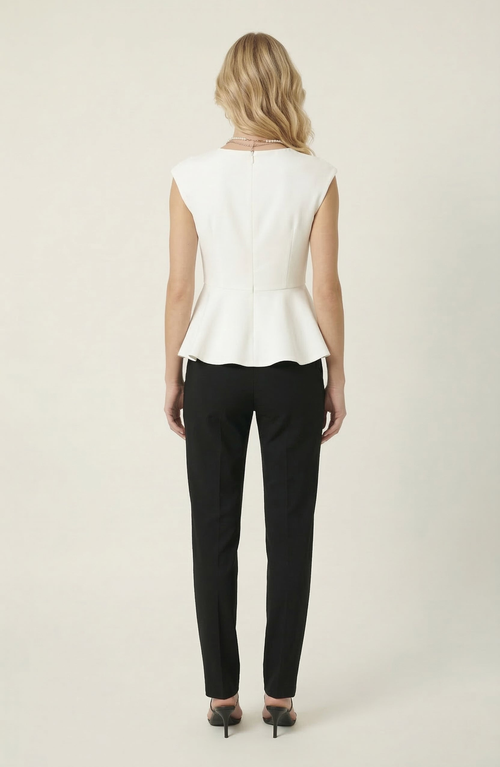 Modenaire Structured Cap Sleeve Peplum Top In White