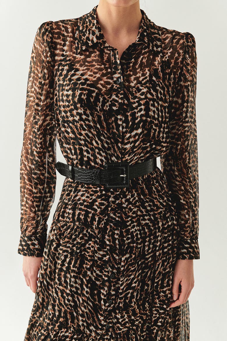 Aliza Chiffon Midi Dress, Alternate, color, Brown