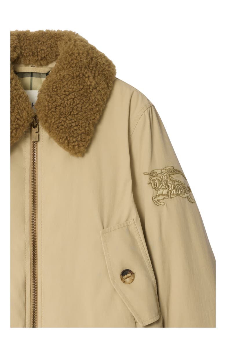 Burberry Shearling Collar Gabardine Jacket, Alternate, color, Dune Beige