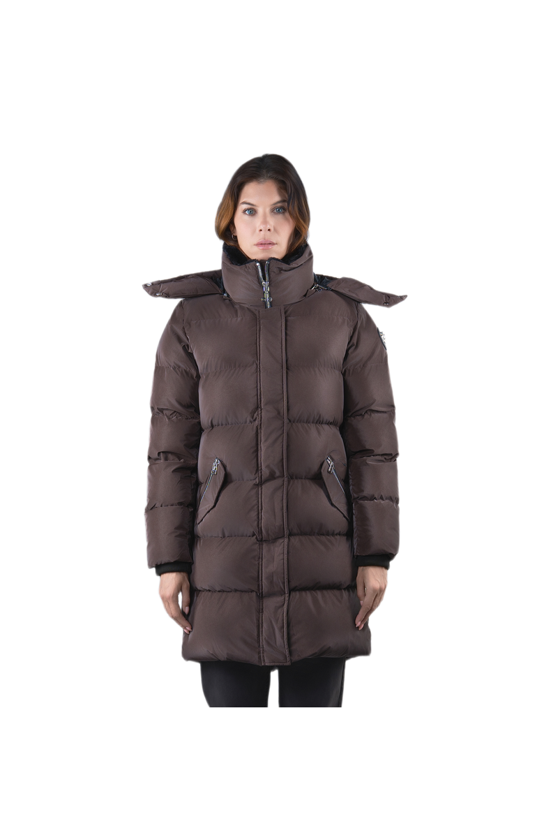 Women's Penguin Long Length Quilted Coat, Main, color, MOCHA DIAMOND