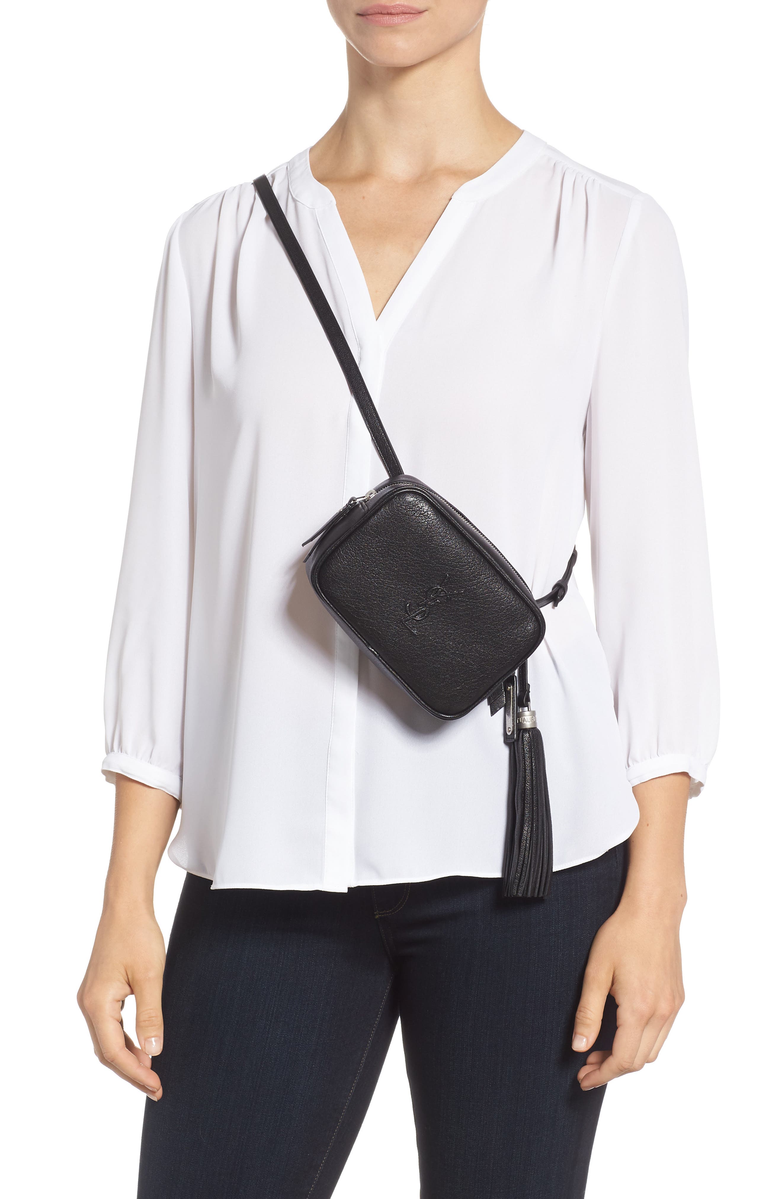 Saint Laurent Loulou Tassel Leather Belt Bag, Alternate, color, 