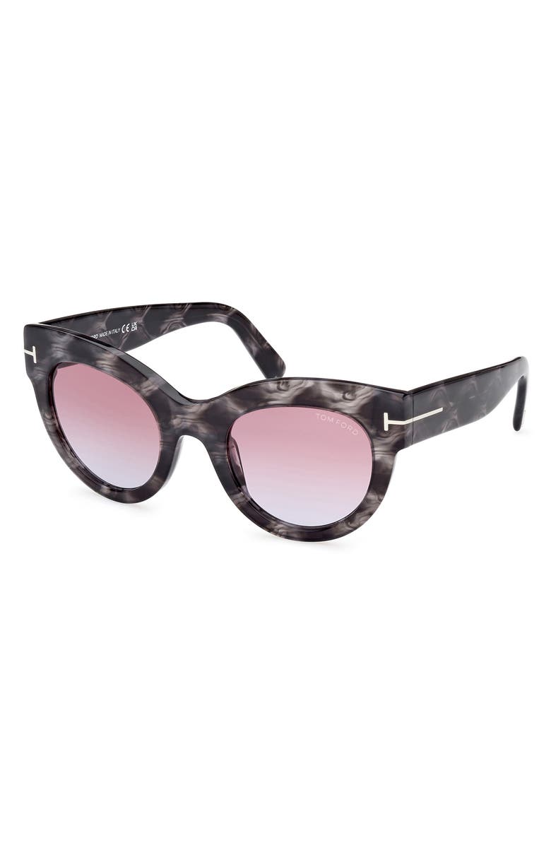 TOM FORD Lucilla 51mm Gradient Cat Eye Sunglasses, Alternate, color, Black Havana / Purple Blue