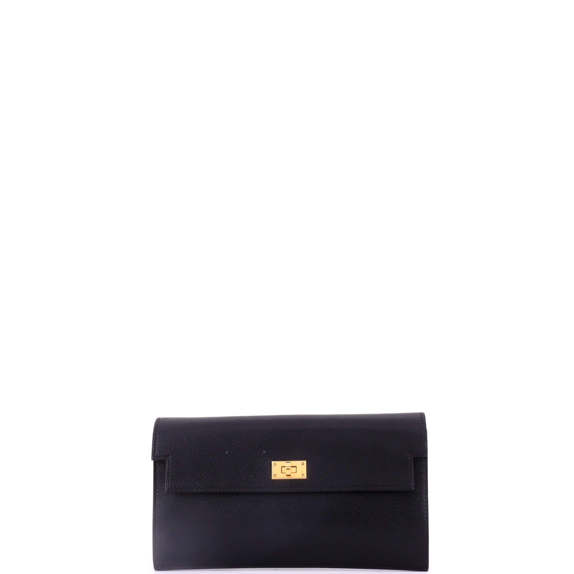 Pre-Owned Hermes Kelly Pocket Wallet Chevre Chamkila Long, Main, color, Noir