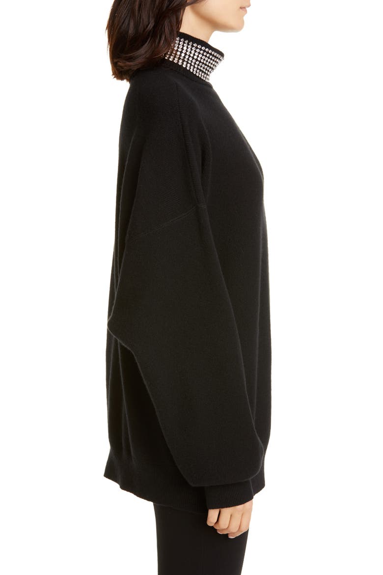 Crystal Neck Wool Blend Sweater, Alternate, color, BLACK