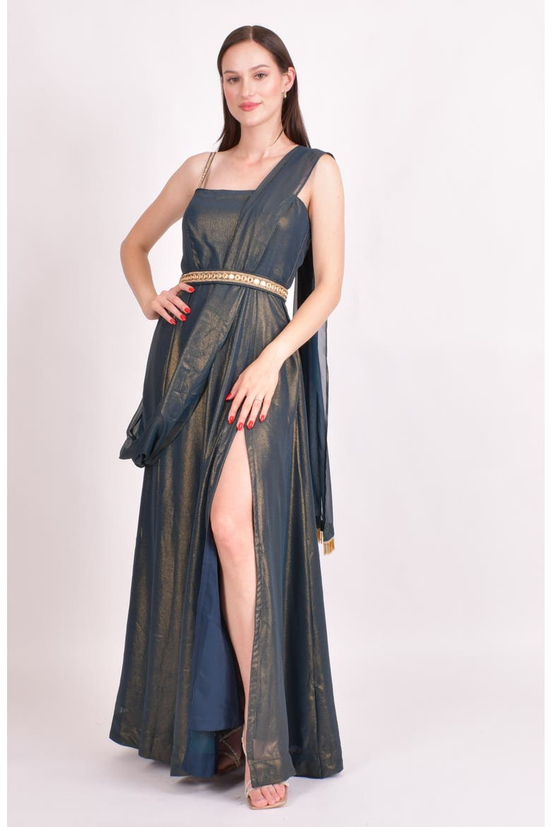 Adair Shimmer Saree Gown, Main, color, Green