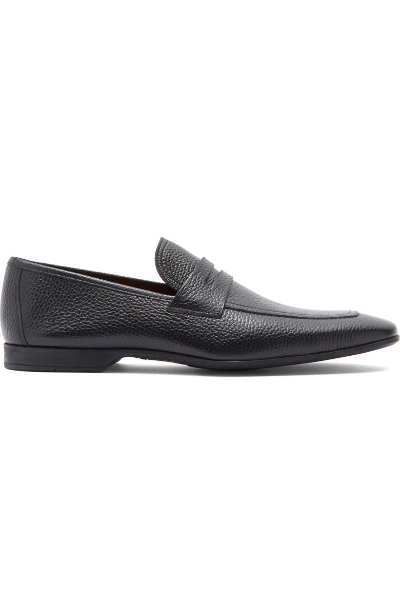 Magnanni Vince Leather Penny Loafer, Alternate, color, Black Pebble