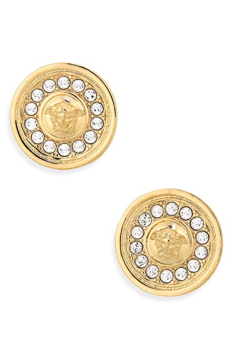Medusa Crystal Disc Stud Earrings