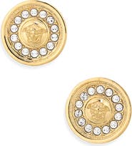 Versace Medusa Crystal Disc Stud Earrings