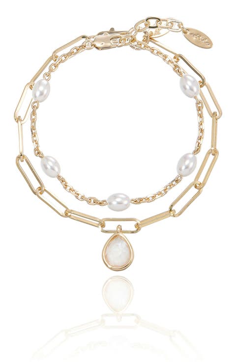 Set of 2 Glass & Imitation Pearl Bracelets