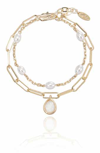 Set of 2 Glass & Imitation Pearl Bracelets