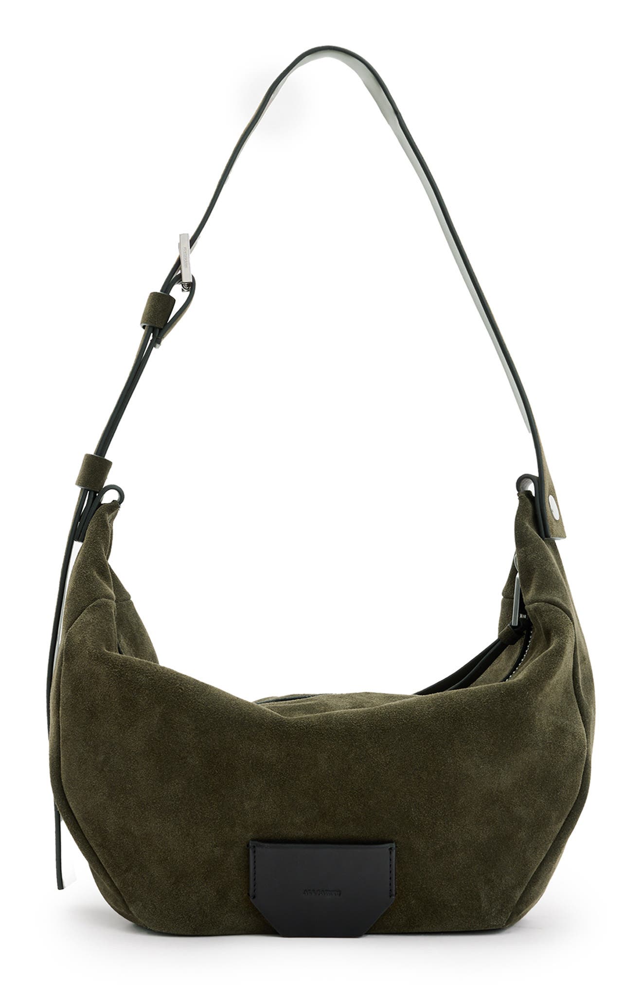 AllSaints Madea Suede Shoulder Bag, Main, color, 