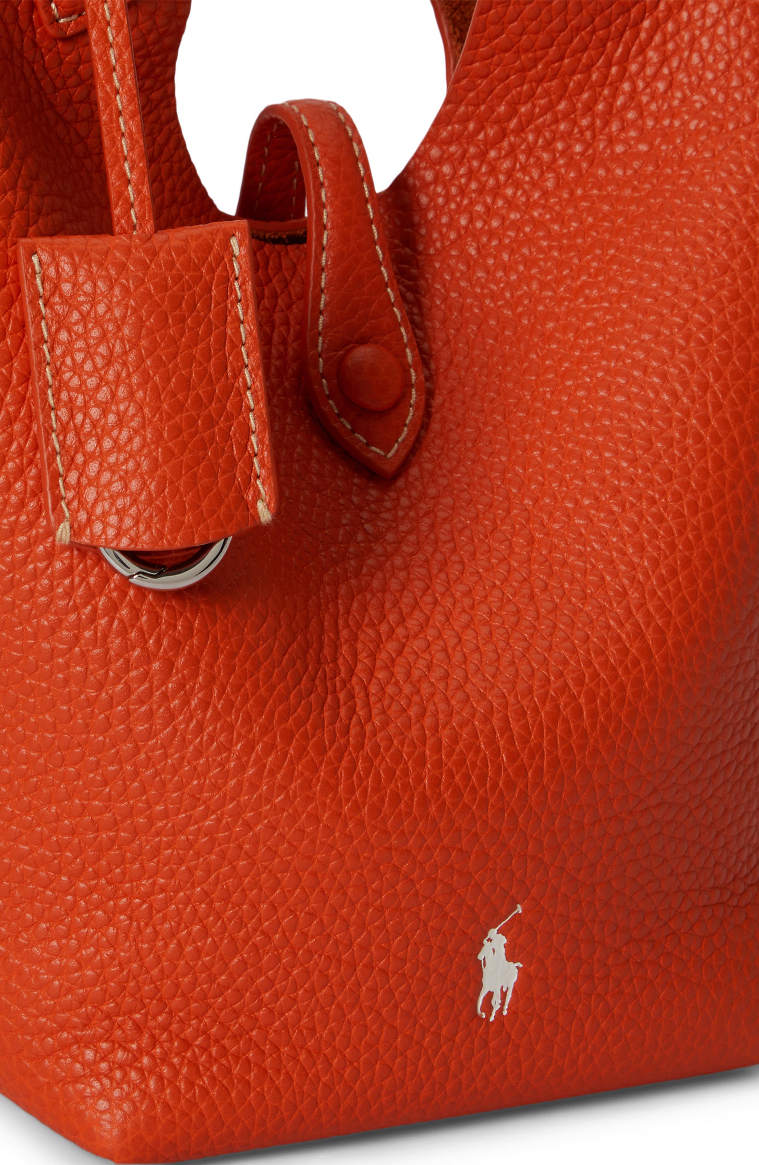 Polo Ralph Lauren Small Polo Play Pebble Leather Crossbody Tote, Alternate, color, Sunset Orange