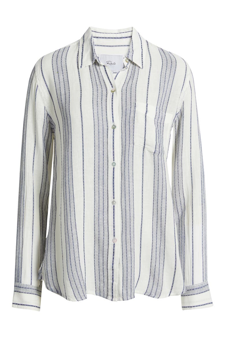 Charli Stripe Linen Blend Button-Up Shirt, Alternate, color, SALINO STRIPE