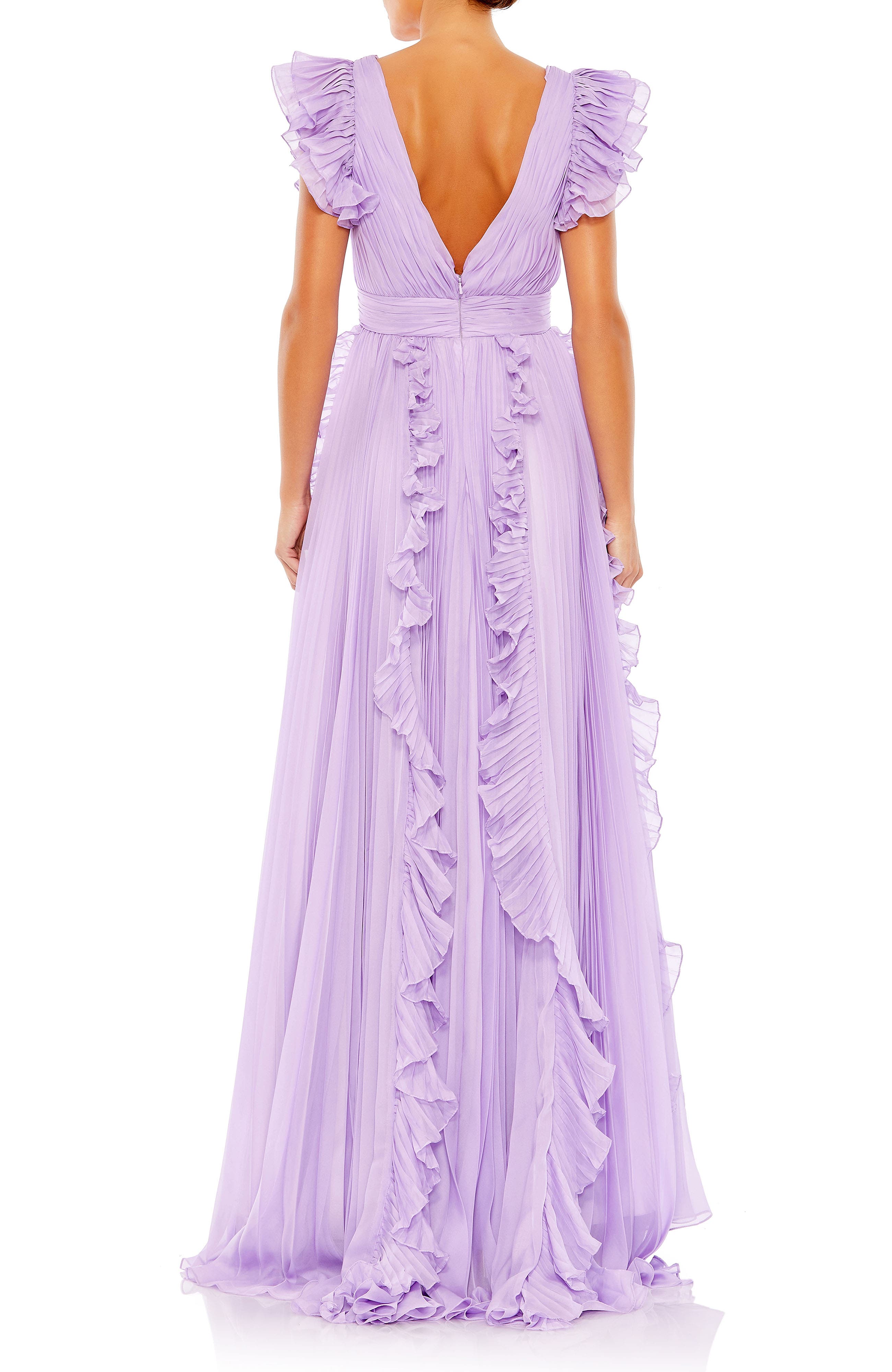 Pleated Ruffle Cap Sleeve Flowy A Line Gown - image 2
