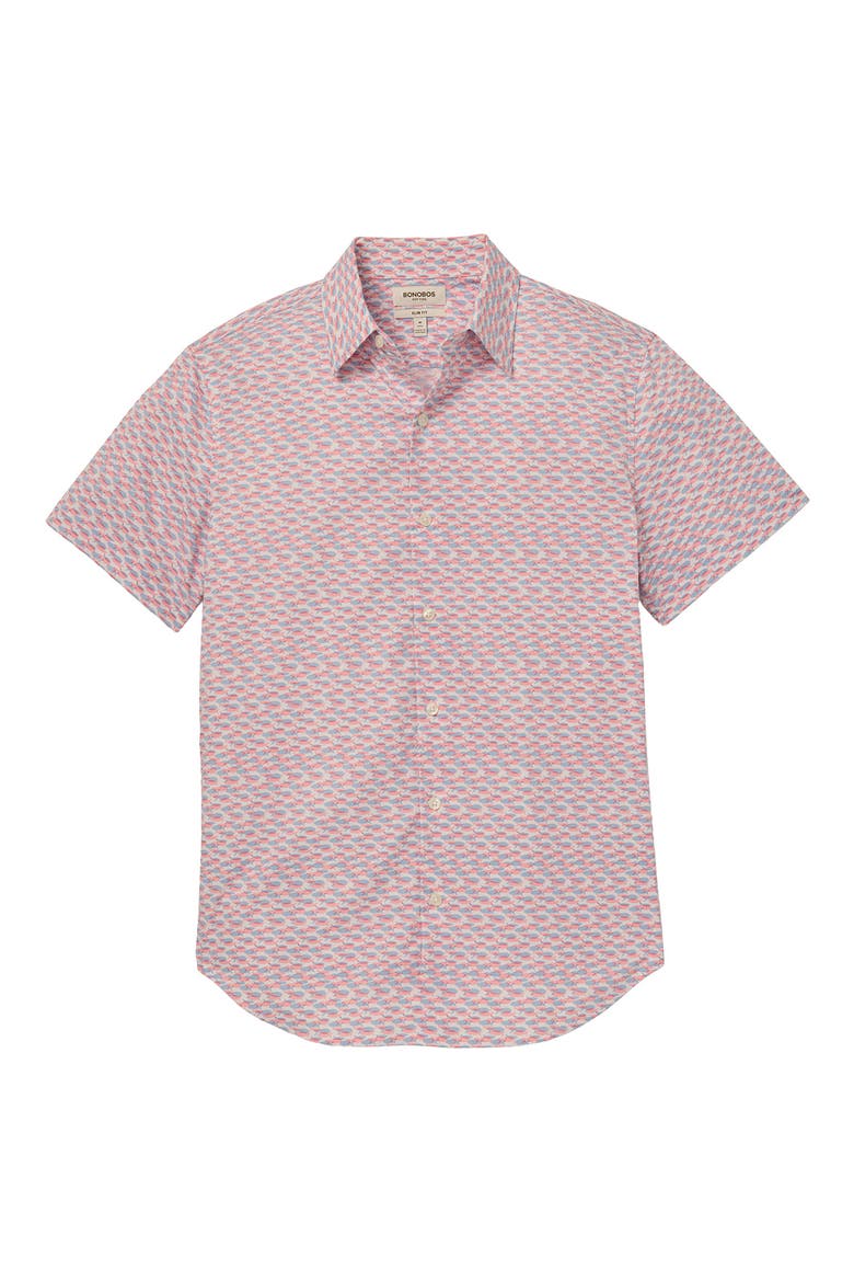 Slim Fit Tech Performance Short Sleeve Button-Up Shirt, Alternate, color, FISH PARTY