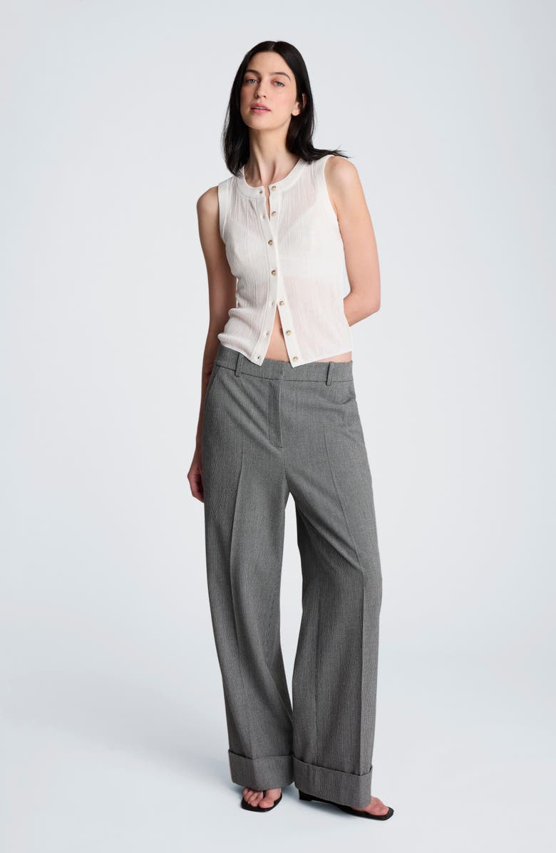 Kenneth Cole High Waist Pleat Front Cuffed Pants, Alternate, color, Black Multi/ Pure White